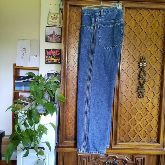 Union Bay 90s Vintage Striped Distressed Baggy Wide Leg Denim Jeans Mens 33x32 - Picture 2 of 16